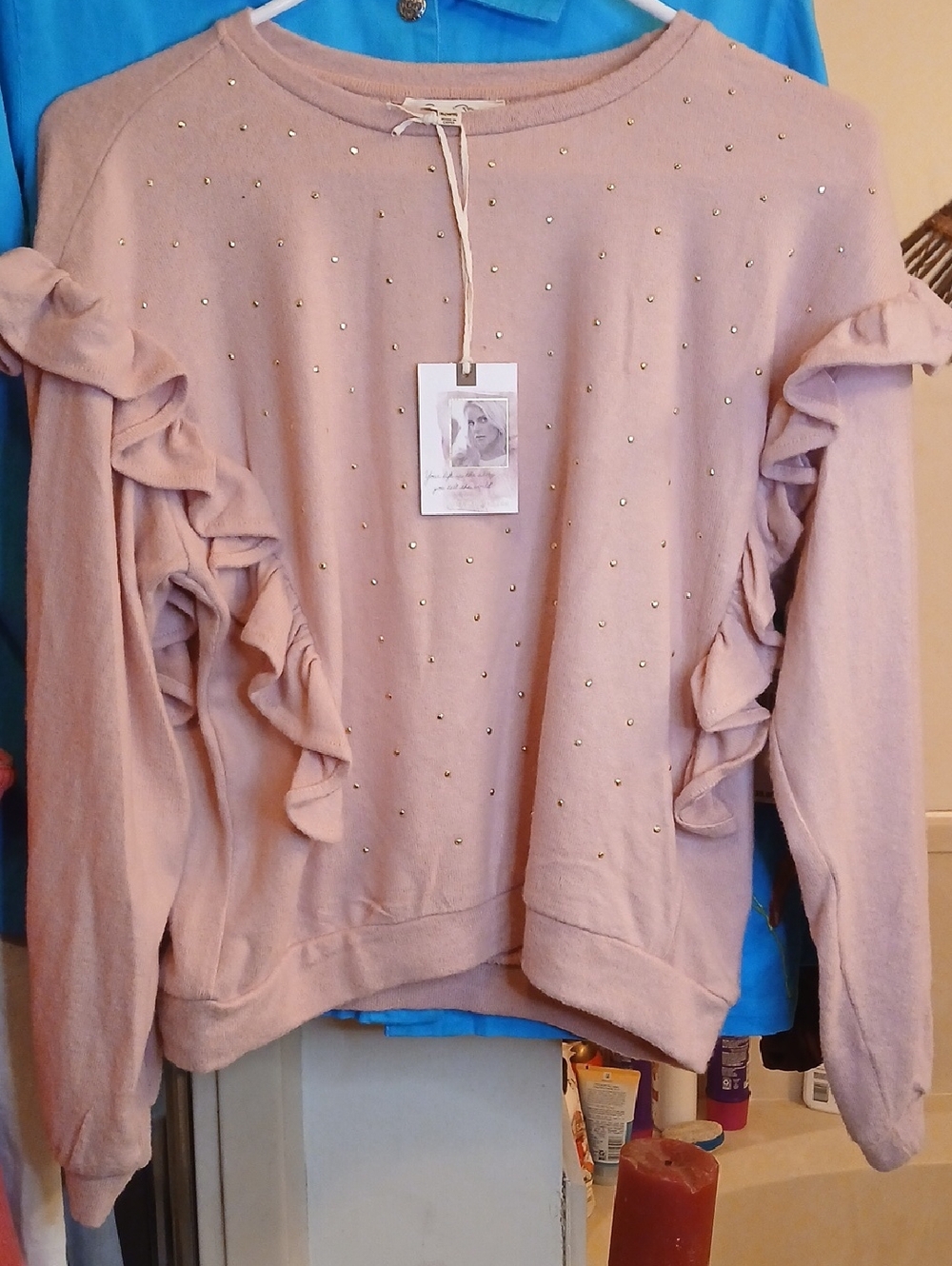 Jessica Simpson Pink Sweatshirt/Sweater with Gold Stud Embellishments,szXL